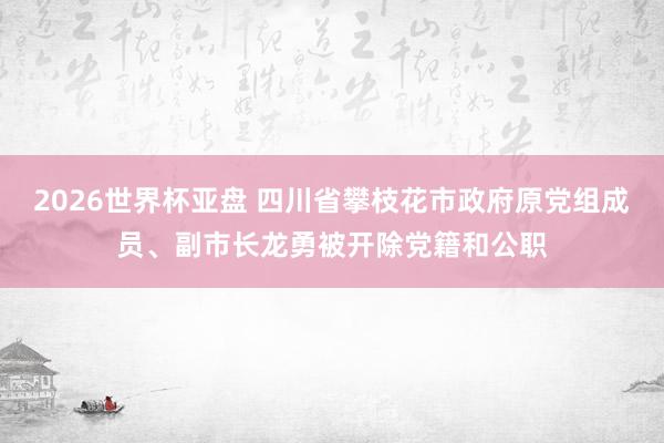 2026世界杯亚盘 四川省攀枝花市政府原党组成员、副市长龙勇被开除党籍和公职