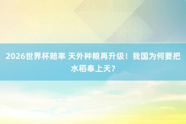 2026世界杯赔率 天外种粮再升级！我国为何要把水稻奉上天？