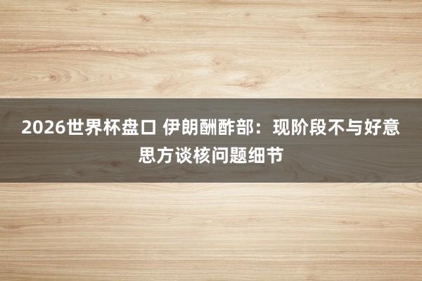 2026世界杯盘口 伊朗酬酢部：现阶段不与好意思方谈核问题细节
