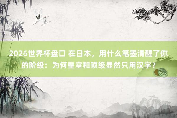 2026世界杯盘口 在日本，用什么笔墨清醒了你的阶级：为