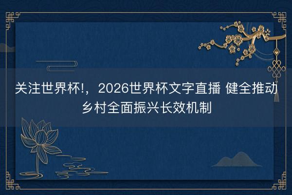 关注世界杯!,2026世界杯文字直播 健全推动乡村全面振兴长效机制