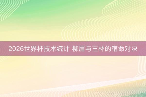 2026世界杯技术统计 柳眉与王林的宿命对决